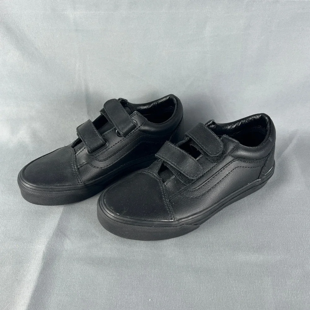 Vans Classic Old Skool Sneakers Kids US 2 Black Low Top Round Toe Hook & Loop